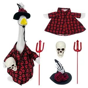 Halloween Porch Goose Costume Set 23 Inch Skull Outfit Witch Hat Pitchfork Prop Decor