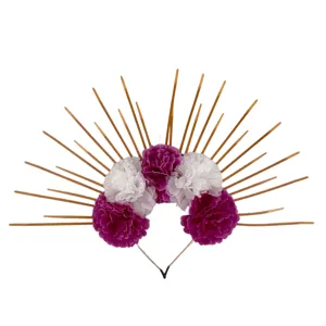 Halloween Mexican Day of the Dead Flower Sunburst Halo Crown Headband Festival Party Hair Hoop