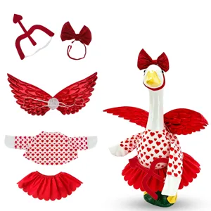 Valentinstag Veranda Gans Outfit Rotes Herzmuster Kleid Set mit Fluegeln und Schleife