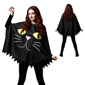 Halloween black cat costume poncho cape for women party dress up apparel variant.