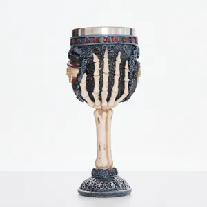 Gothic skeleton hand goblet resin wine cup with stainless steel inner liner for home decor