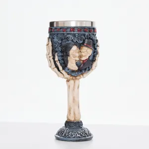 Gothic Skull Goblet Resin And Stainless Steel Wine Glass Antique Skeleton Chalice For Home Bar Halloween Party Decor