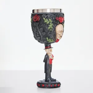 Calice teschio gotico con interno in acciaio inossidabile, bicchiere da vino decorativo.