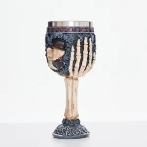 Gothic skeleton hand skull resin goblet wine cup with stainless steel liner for home decor