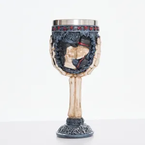Gothic skeleton couple goblet resin stainless steel wine cup Halloween party home decor ornament