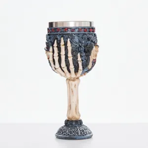 Gothic skeleton hand resin goblet with stainless steel liner unique skull red wine cup party decor