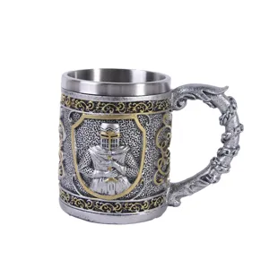 Medieval Knight Beer Mug Stainless Steel Resin Tankard Vintage Drinking Goblet Cup