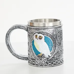 Retro Resin Stainless Steel Skull Mug Gothic Spooky Coffee Cup Skeleton Wine Goblet For Bar Home Party Decor