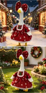 Weihnachten Veranda Gans Plüsch Outfit rotes Schneeflocken Kleid festliche Gartendeko