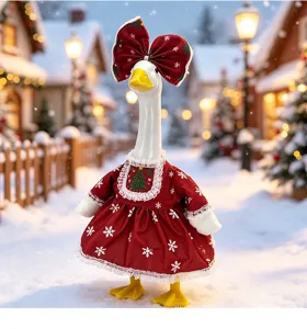 Weihnachtsgans Outfit rotes Schneeflocken Kleid Schleife Feiertag Hof Deko Kleidung