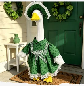St. Patricksdag Veranda Gans Outfit 23 Inch Groene Klaver Jurk en Hoed Set Decoratie