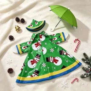 Christmas porch goose raincoat outfit with matching hat and umbrella for holiday decor.