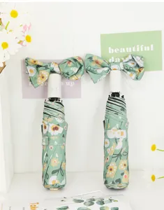 Automatic floral folding umbrella for women, literary style sun rain dual-use UV protection parasol.