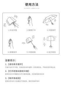 Automatic folding umbrella instruction manual detail image showing step-by-step usage guide.