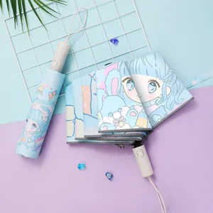 Children Folding Automatic Umbrella Cartoon Anime Girl Anti Rebound Safe Reflective Strip Kids Rain Umbrella