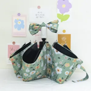 Fully automatic oil painting floral folding umbrella for women stylish sun UV protection