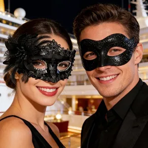 Paar Masken Set für Maskenball mit schwarzer Spitze und Glitzer Halbmaske für Halloween.