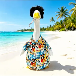 Hawaiianischer Strandgans-Kleidersatz 23 Zoll Veranda Rasengans Outfit mit tropischem Hemd.
