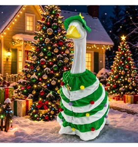 Weihnachtsbaum Kostüm für 23 Zoll Veranda Gans mit Hut und bunten Pompons für Festtagsdeko.