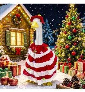 Weihnachtsbaum Kostüm für 23 Zoll Veranda Gans, festliches rot-weißes Feiertags-Outfit.