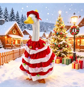 Weihnachtsbaum Gans Kostüm mit rot-weißer Stufenumhang und Mütze für Veranda-Gans Deko