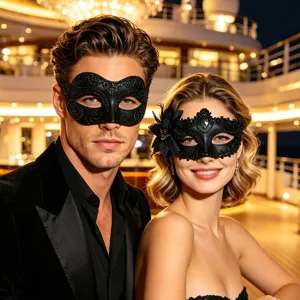 Elegantes schwarzes Masken-Paarset für Halloween Karneval Party Verkleidung Details.