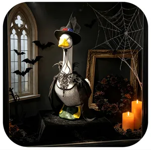 Halloween porch goose costume wizard cape hat set, spooky yard outdoor decor for 23 inch goose.
