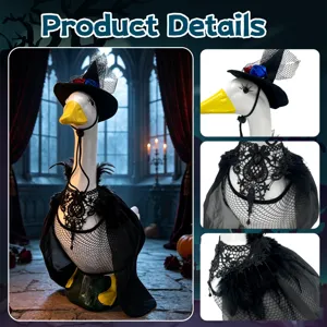 Halloween Porch Goose Costume Set Wizard Cape Hat Lace Collar Accessory For Outdoor Yard Garden Statue Decor Lady Rose