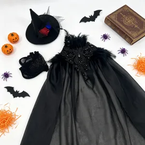 Halloween wizard cape costume set with mini hat for porch goose and outdoor lawn decoration.