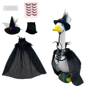 Halloween Porch Goose Costume Witch Cape Hat Set for 23 Inch Outdoor Yard Goose Figurine