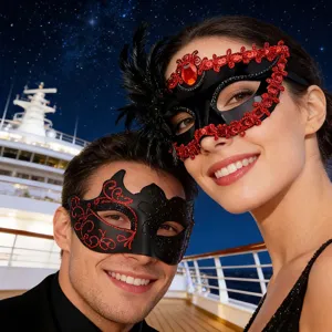Paar Masken Set für Halloween Karneval Party, schwarze und rote Venedig Masken.