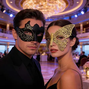 Feine Details des Paar Masken Sets, ideal für Karneval, Halloween und Maskeraden Partys.