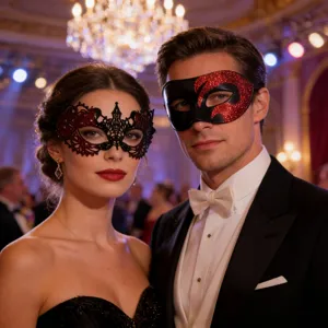 Elegantes Paare Masken Set für Maskenball, Halloween, Karneval und festliche Abendveranstaltungen.