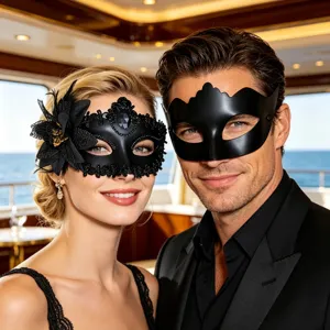 Paar Masken Set elegante schwarze Spitze Federn Halbgesicht Masken für Halloween Karneval Party Kostüm.