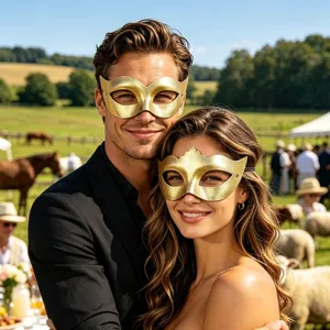 Paare Masken Set goldene Halbmasken für Halloween Party Karneval Maskerade Verkleidung