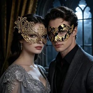 Elegantes Paar Masken Set für Halloween Karneval Party Kostüm Verkleidung Halbmaske.