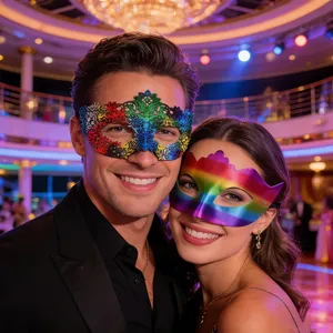 Nahaufnahme eines stilvollen Paarmasken-Sets, ideal für Karneval und Halloween Maskeraden.