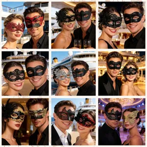 Paar Masken Set für Halloween Karneval Party, elegante Halbgesicht venezianische Maske