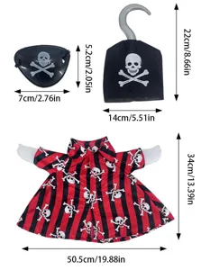 Vista detallada del conjunto de accesorios de disfraz de pirata con capa de calavera.