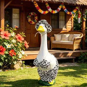 Tuinbeeld gans met zomer luipaard print bikini en zonnehoed set 23 inch buiten decor