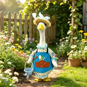 Charming summer pastoral goose outfit 23 inch porch goose clothes with hat and cute blue apron.