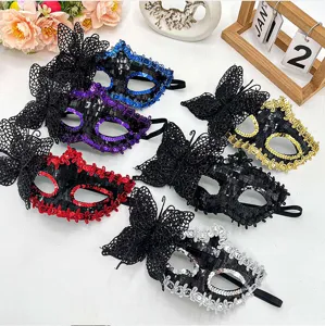 Masquerade butterfly lace mask set sparkling sequin half face mask for party ball dress up