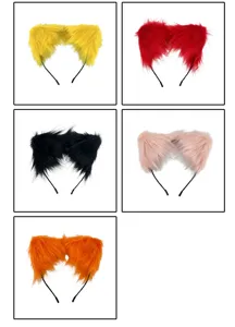 Plush cat ear headband details, colorful fuzzy beast ears hair hoop for party cosplay daily wear.