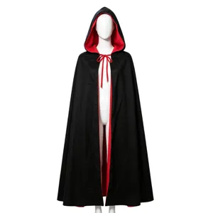 Volwassen Halloween capuchon cape rood en zwart vampier mantel cosplay kostuum rekwisiet.