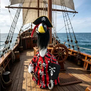 Disfraz de Capitán Pirata de Halloween para Estatua de Ganso de Porche Atuendo Sombrero de Pirata Camisa Estampado Calavera Gancho Telescopio