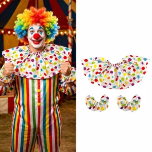 Halloween Karneval Clown Kostüm Rüschenkragen Und Manschetten Bunte Punkte Satin Dress Up Zirkus Party Zubehör