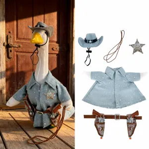 Conjunto de Disfraz de Estilo Vaquero Occidental para Decoración de Ganso de Porche Camisa de Mezclilla Azul con Patrón de Estrellas Sombrero Gris Placa