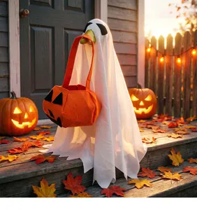 Halloween fantasma ganso decoracion cesped jardin con cubo calabaza para temporada de fiesta.