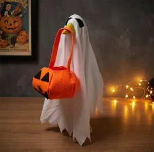 Disfraz de ganso de Halloween fantasma con cesta de calabaza para porche césped patio decoración