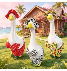 23-inch hars veranda gans standbeeld set met leuke zomerbikinis voor tuindecoratie